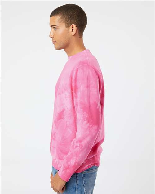 Independent Trading Co. PRM3500TD Unisex Midweight Tie-Dyed Crewneck Sweatshirt - Tie Dye Pink - model side