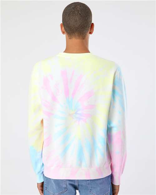 Independent Trading Co. PRM3500TD Unisex Midweight Tie-Dyed Crewneck Sweatshirt - Tie Dye Sunset Swirl - model back