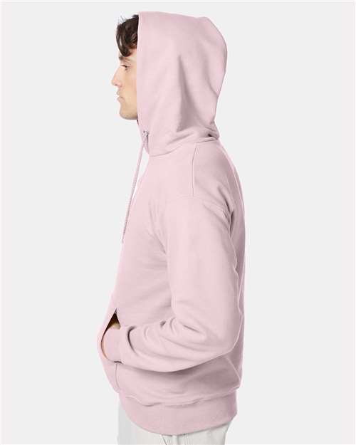 Hanes F170 Ultimate Cotton Hooded Sweatshirt - Pale Pink - model side