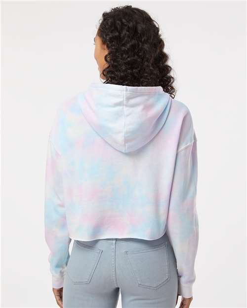 Independent Trading Co. AFX64CRP Women’s Lightweight Crop Hooded Sweatshirt - Tie Dye Cotton Candy - model back