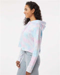 Independent Trading Co. AFX64CRP Women’s Lightweight Crop Hooded Sweatshirt - Tie Dye Cotton Candy - model side