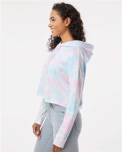 Independent Trading Co. AFX64CRP Women’s Lightweight Crop Hooded Sweatshirt - Tie Dye Cotton Candy - model side