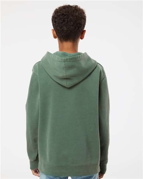 Independent Trading Co. PRM1500Y Youth Midweight Pigment-Dyed Hooded Sweatshirt - Pigment Alpine Green - model back