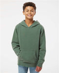 Independent Trading Co. PRM1500Y Youth Midweight Pigment-Dyed Hooded Sweatshirt - Pigment Alpine Green - model front