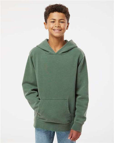 Independent Trading Co. PRM1500Y Youth Midweight Pigment-Dyed Hooded Sweatshirt - Pigment Alpine Green - model front