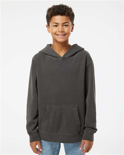 Independent Trading Co. PRM1500Y Youth Midweight Pigment-Dyed Hooded Sweatshirt - Pigment Black - model front