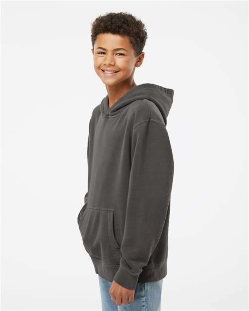 Independent Trading Co. PRM1500Y Youth Midweight Pigment-Dyed Hooded Sweatshirt - Pigment Black - model side