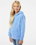 Independent Trading Co. PRM1500Y Youth Midweight Pigment-Dyed Hooded Sweatshirt - Pigment Light Blue - model side