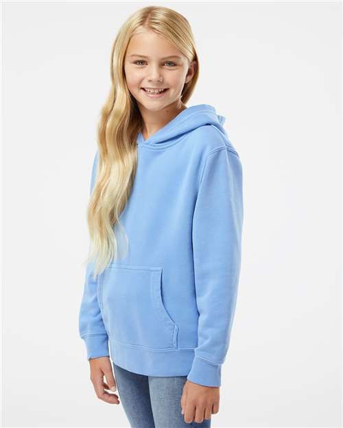 Independent Trading Co. PRM1500Y Youth Midweight Pigment-Dyed Hooded Sweatshirt - Pigment Light Blue - model side