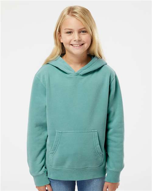 Independent Trading Co. PRM1500Y Youth Midweight Pigment-Dyed Hooded Sweatshirt - Pigment Mint - model front