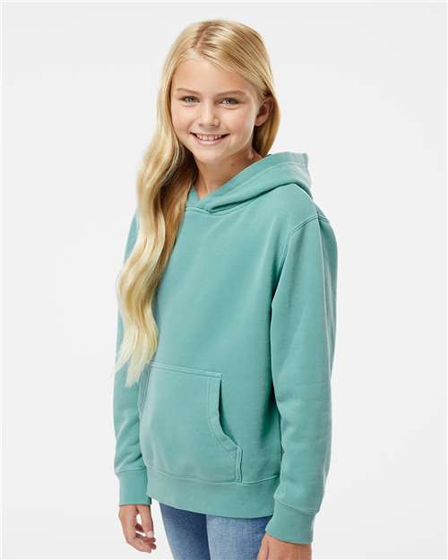 Independent Trading Co. PRM1500Y Youth Midweight Pigment-Dyed Hooded Sweatshirt - Pigment Mint - model side