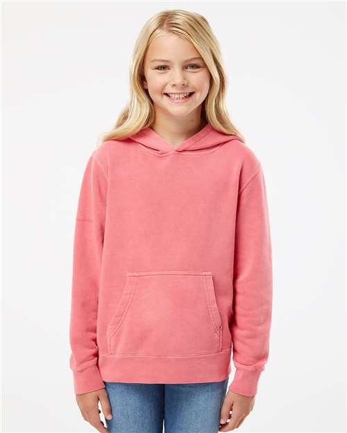 Independent Trading Co. PRM1500Y Youth Midweight Pigment-Dyed Hooded Sweatshirt - Pigment Pink - model front