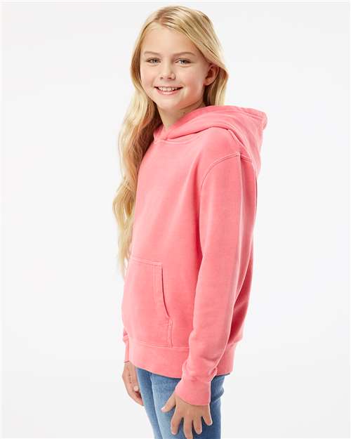Independent Trading Co. PRM1500Y Youth Midweight Pigment-Dyed Hooded Sweatshirt - Pigment Pink - model side