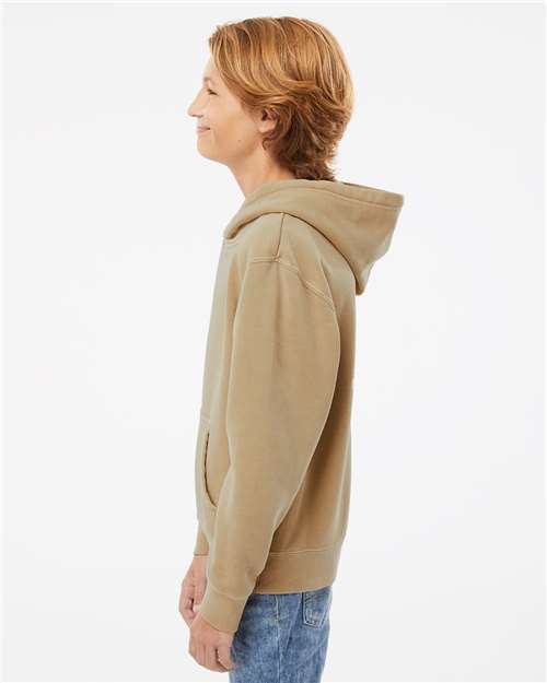 Independent Trading Co. PRM1500Y Youth Midweight Pigment-Dyed Hooded Sweatshirt - Pigment Sandstone - model side