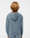 Independent Trading Co. PRM1500Y Youth Midweight Pigment-Dyed Hooded Sweatshirt - Pigment Slate Blue - model back
