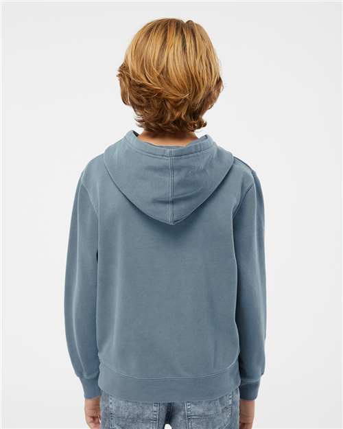 Independent Trading Co. PRM1500Y Youth Midweight Pigment-Dyed Hooded Sweatshirt - Pigment Slate Blue - model back