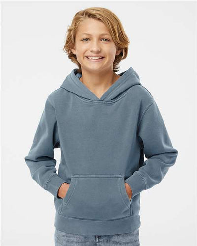 Independent Trading Co. PRM1500Y Youth Midweight Pigment-Dyed Hooded Sweatshirt - Pigment Slate Blue - model front