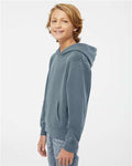 Independent Trading Co. PRM1500Y Youth Midweight Pigment-Dyed Hooded Sweatshirt - Pigment Slate Blue - model side