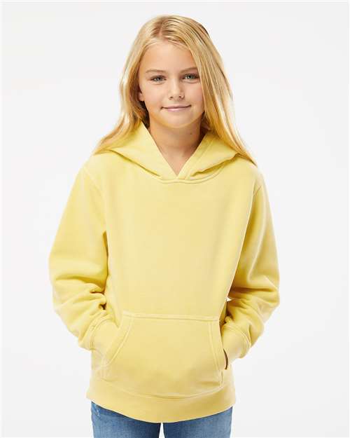 Independent Trading Co. PRM1500Y Youth Midweight Pigment-Dyed Hooded Sweatshirt - Pigment Yellow - model front
