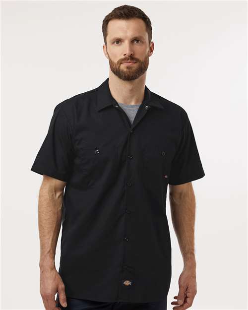 Dickies S535 Men's Industrial Short Sleeve Work Shirt - Black - model front
