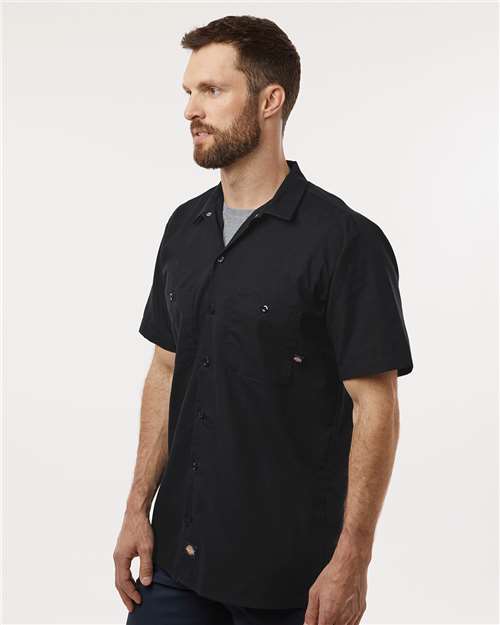 Dickies S535 Men's Industrial Short Sleeve Work Shirt - Black - model side