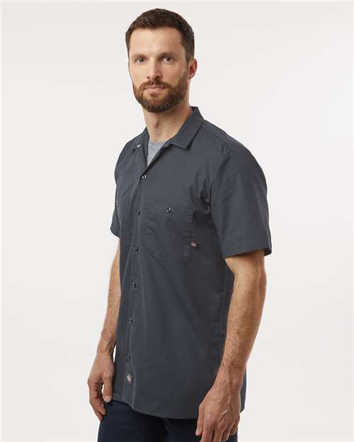 Dickies S535 Men's Industrial Short Sleeve Work Shirt - Dark Charcoal - model side
