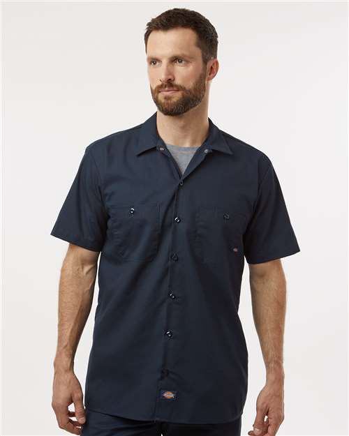 Dickies S535 Men's Industrial Short Sleeve Work Shirt - Dark Navy - model front