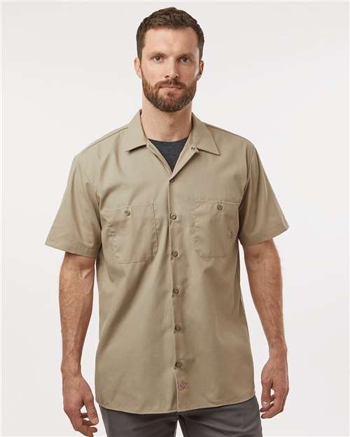 Dickies S535 Men's Industrial Short Sleeve Work Shirt - Desert Sand - model front