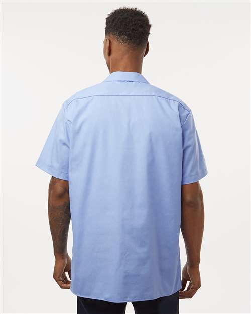 Dickies S535 Men's Industrial Short Sleeve Work Shirt - Light Blue - model back