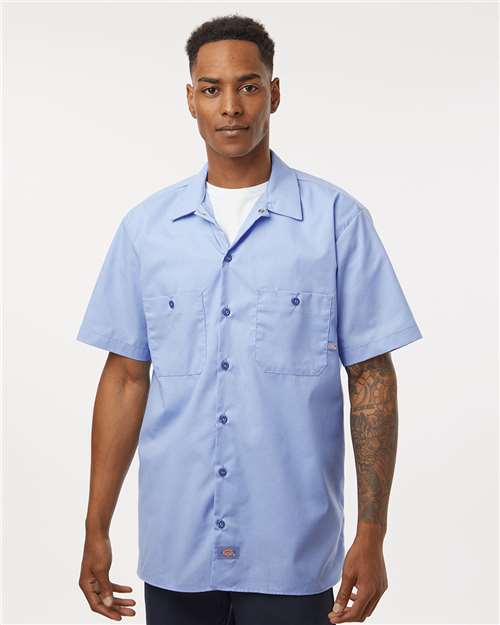 Dickies S535 Men's Industrial Short Sleeve Work Shirt - Light Blue - model front