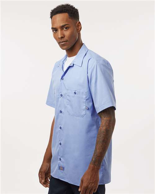 Dickies S535 Men's Industrial Short Sleeve Work Shirt - Light Blue - model side