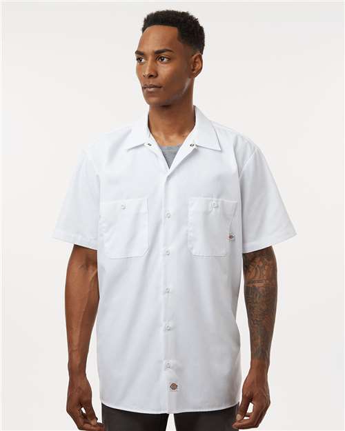 Dickies S535 Men's Industrial Short Sleeve Work Shirt - White - model front
