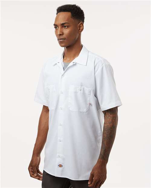 Dickies S535 Men's Industrial Short Sleeve Work Shirt - White - model side