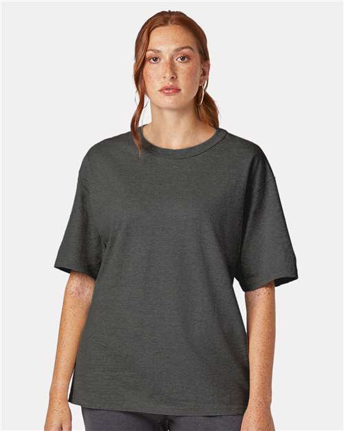 Champion T105 Unisex Heritage Jersey T-Shirt - Charcoal Heather - model front
