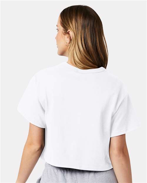 Champion T453W Women's Heritage Jersey Crop T-Shirt - White - model back