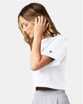 Champion T453W Women's Heritage Jersey Crop T-Shirt - White - model side