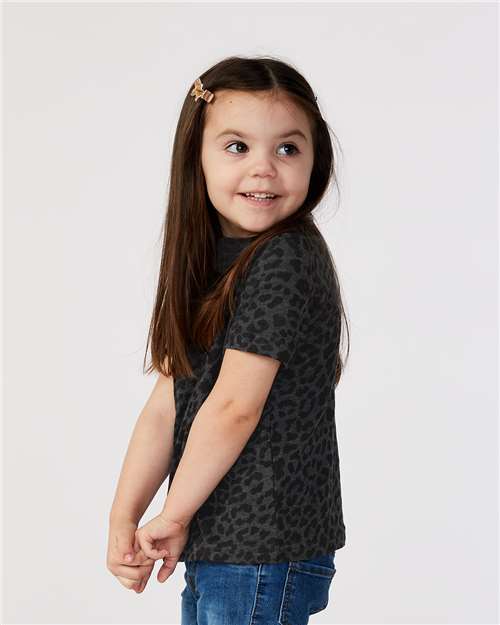 Rabbit Skins 3321 Toddler Fine Jersey Tee - Black Leopard - model side