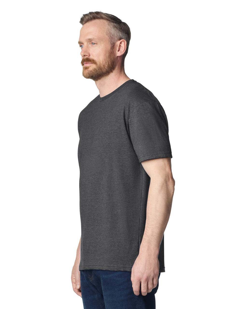 Gildan 980 Unisex Softstyle Lightweight T-Shirt - Heather Dark Grey - model side