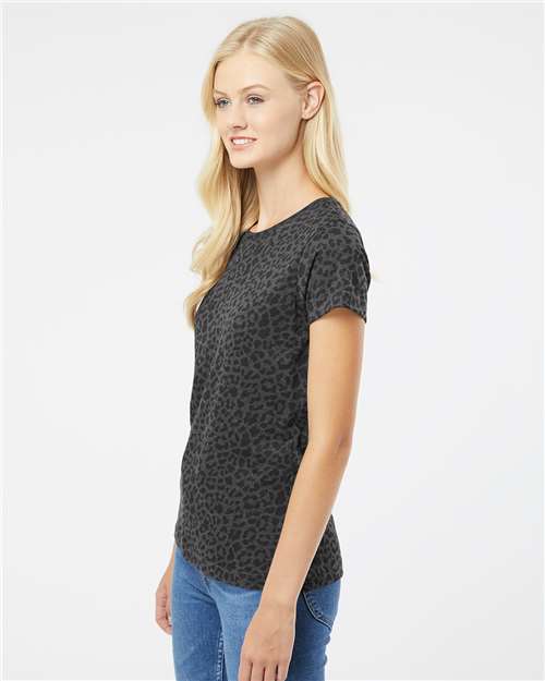 LAT 3516 Women's Fine Jersey Tee - Black Leopard - model side