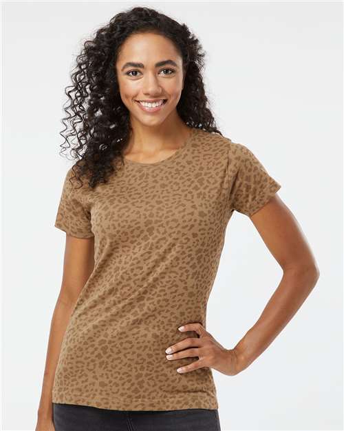 LAT 3516 Women's Fine Jersey Tee - Brown Leopard - model front
