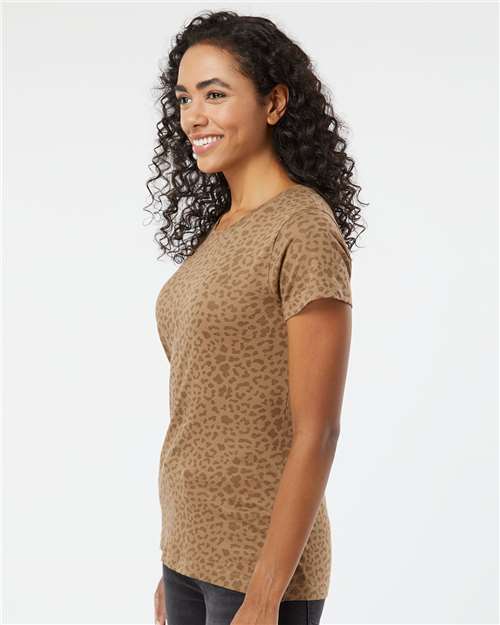 LAT 3516 Women's Fine Jersey Tee - Brown Leopard - model side