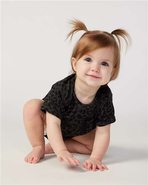 Rabbit Skins 4424 Infant Fine Jersey Bodysuit - Black Leopard - model front