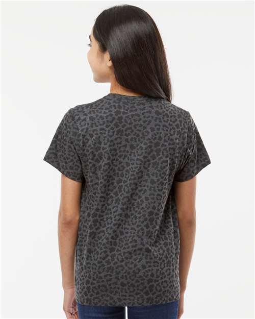 LAT 6101 Youth Fine Jersey Tee - Black Leopard - model back