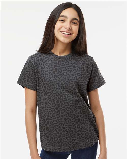 LAT 6101 Youth Fine Jersey Tee - Black Leopard - model front