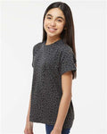 LAT 6101 Youth Fine Jersey Tee - Black Leopard - model side