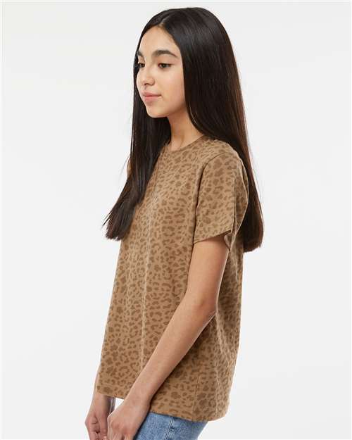 LAT 6101 Youth Fine Jersey Tee - Brown Leopard - model side