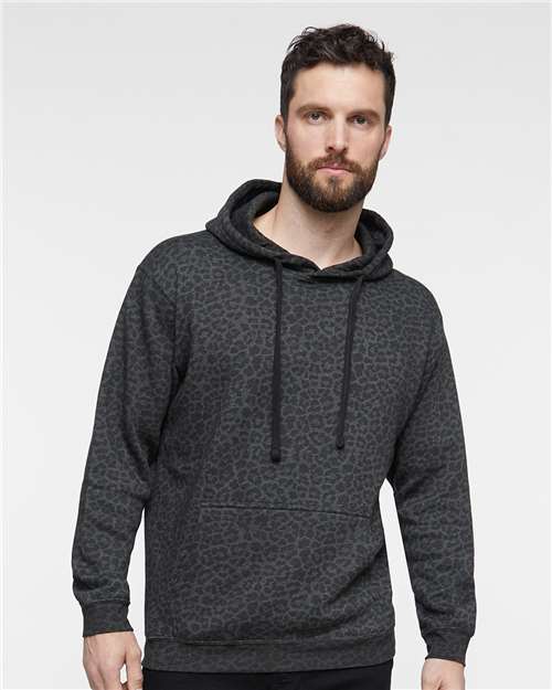 LAT 6926 Unisex Elevated Fleece Hoodie Sweatshirt - Black Leopard - model front