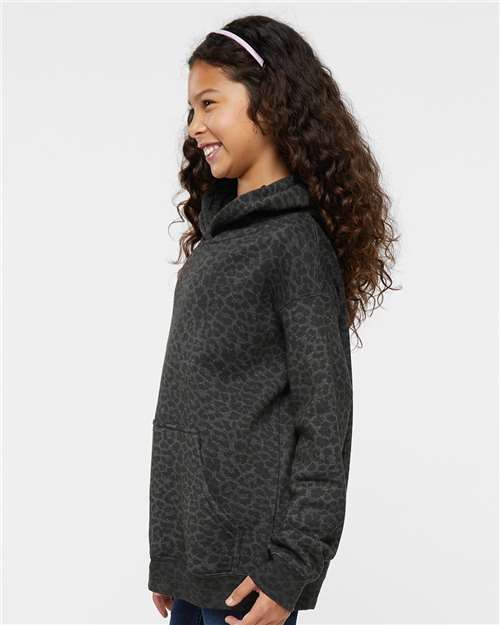 LAT 2296 Youth Hoodie Sweatshirt - Black Leopard - model side
