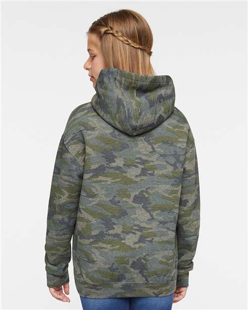 LAT 2296 Youth Hoodie Sweatshirt - Vintage Camo - model back