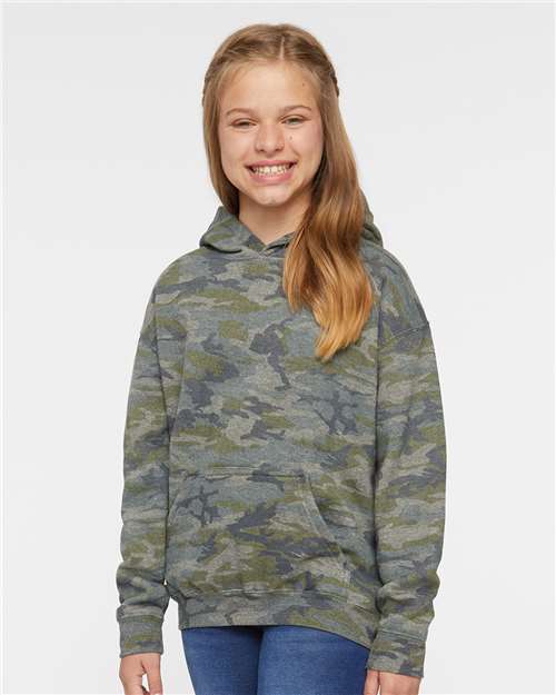 LAT 2296 Youth Hoodie Sweatshirt - Vintage Camo - model front